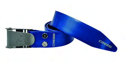 Cinturón Cressi silicona hebilla inox, imagen del acabado azul metal